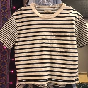 navy blue and white cropped shirt